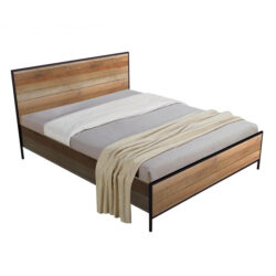 Malila Wooden King Size Bed With Black Metal Frame In Oak