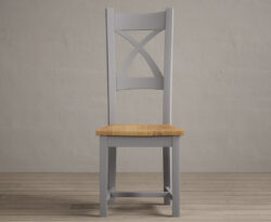 Painted Light Grey X Back Dining Chairs with Oak Seat Pad