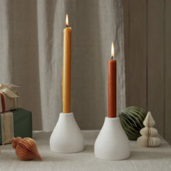 Set of 2 Textured White Candle Holder Short