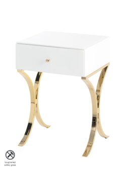 Aurelia White Glass and Champagne Gold Bedside Table