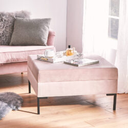 Darcey Pink Square Footstool With Black Legs