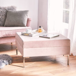 Darcey Pink Square Footstool With Chrome Legs