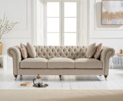 Kensington Chesterfield Ivory Linen 3 Seater Sofa