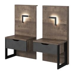 Akron Wooden Set Of 2 Bedside Tables In Grande Oak And LED