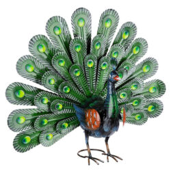Akron Metal Peacock Open Feather Sculpture In Blue And Green