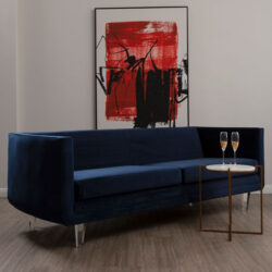 Arcalis Upholstered Velvet 3 Seater Sofa In Dark Blue