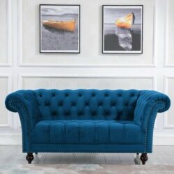 Chester Fabric 2 Seater Sofa In Midnight Blue