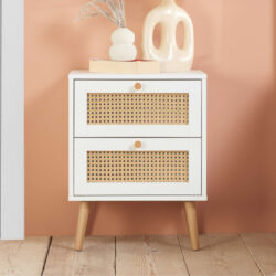 Croxley 2 Drawer Bedside Table - White - Rattan - Wooden