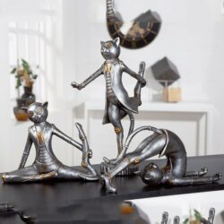 Ocala Polyresin Steampunk Cat Yoga Sculpture In Silver