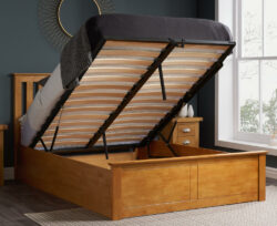 Phoenix - King - Size Oak Finish Wooden Ottoman Storage Bed Frame - King - Happy Beds