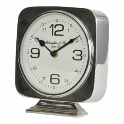 Libra Midnight Mayfair Collection - Vickery Silver Nickel Square Mantel Clock On Stand | Outlet