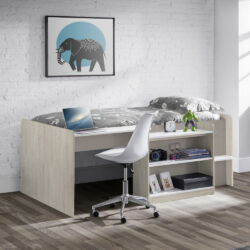 Neptune - Single - Kids Mid Sleeper Bed - Cabin Bed - Storage and Desk - Brown - Wooden - 3ft - Happy Beds