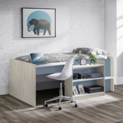 Neptune - Single - Kids Mid Sleeper Bed - Cabin Bed - Storage and Desk - Pastel Blue - Wooden - 3ft - Happy Beds