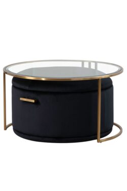 Aria Brass Coffee Table and Storage Ottoman Black - Set