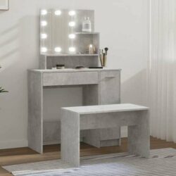Arles Wooden Dressing Table Set In Concrete Effect With LED