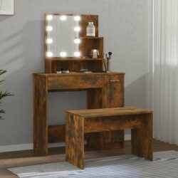 Arles Wooden Dressing Table Set In Smoked Oak With LED