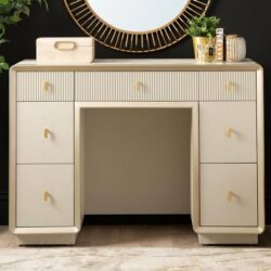 Aveiro Wooden Dressing Table With 7 Drawers In Cream Elm