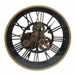 Bormio Metal Wall Clock In Gold With Black Gears