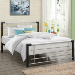 Faro - Double Black and Silver Finish Metal Bed Frame - 4ft- - Happy Beds