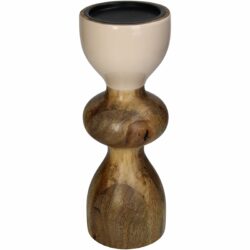 Libra Interiors Wooden Candle Holder in Biege