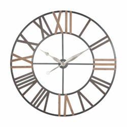 Olivia's Antique Grey Metal and Wood Round Wall Clock