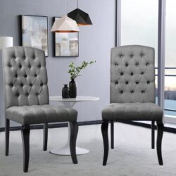 107cm Height Set of 2 Comfortable Linen Buttoned Dining Chairs