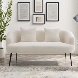 140cm White 2 Seater Sofa Teddy Fabric Loveseat with Metal Legs