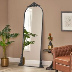 180cm H Vintage Black Carved Arched Mirror