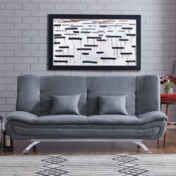 190cm Wide Grey 3 Seater Sofa Linen Convertible Sofa Bed with 2 Pillows