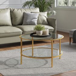 2-Tiers Round Glass Coffee Table Side Table Gold Frame