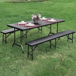 2 pcs Portable Outdoor Folding Chairs Rattan Plastic Black Dining Sets Design