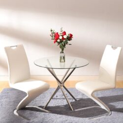 2ft Dia Round Tempered Glass Coffee Table with 4 Crossover Legs