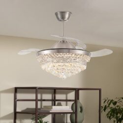 42 Inch Ceiling Fan with LED Light Crystal Chandelier Dimmable