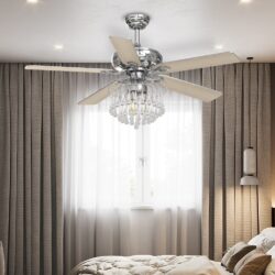 52 Inch Dia Ceiling Fan with Light Crystal Chandelier with Remote