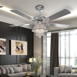 52Inch Silver Ceiling Fan with Light Crystal Droplets Chandelier