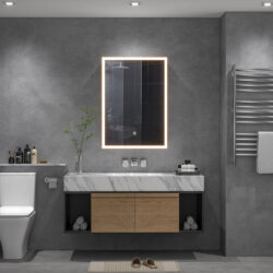 70cm Height Modern Rectangular LED Bathroom Mirror with Wall Mount Cabinet