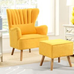 77cm W Occasion Faux Wool Wingback Chair Padded Armchair and Footstool