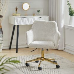 88cm Height Velvet Upholstered Home Office Swivel Task Chair with Flared Arms