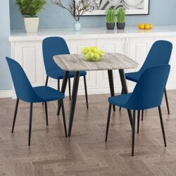 Arta Square Grey Oak Dining Table With 4 Curve Blue Chairs