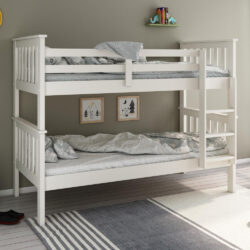 Atlantis - Single - Kids White Solid Pine Wooden Bunk Bed Frame - 3ft - Happy Beds
