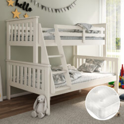 Atlantis/Clay - Single/Double - Triple Sleeper Bunk Bed and 2 Open Coil Spring Reflex Foam Orthopaedic Mattresses Included - White - Wooden/Fabric - 3ft/4ft - Happy Beds