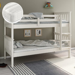 Atlantis/Ethan - Single - Bunk Bed and 2 Open Coil Spring Mattresses Included - White - Wooden/Fabric - 3ft - Happy Beds