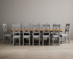 Atlas 180cm Oak and Light Grey Painted Extending Dining Table With Light Grey 6 X Back Chairs