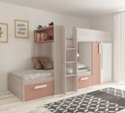 Barca - Kids Bunk Bed - Pink and Oak - Wood - Single- 3ft - Happy Beds