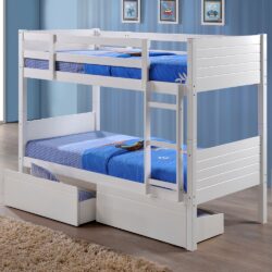 Bedford - Single - Kids 2-Drawer Storage Bunk Bed - White - Wooden - 3ft - Happy Beds