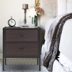 Brown Wooden Bedside Table with Two Drawers