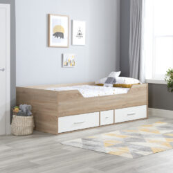 Camden - Single - Kids Cabin Bed - Storage - White and Oak - Wooden - 3ft - Happy Beds
