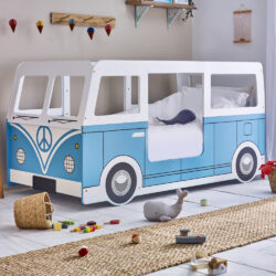Campervan - Single - Themed Kids Bed - Light Blue/White - Wooden - 3ft - Happy Beds