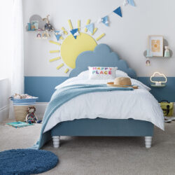 Cloud - Kids' Bed - Blue - Velvet - 3ft - Happy Beds