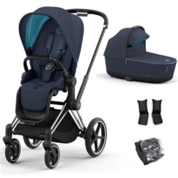 Cybex Priam + Lux Carrycot, Nautical Blue on Chrome Black Chassis - Nautical Blue